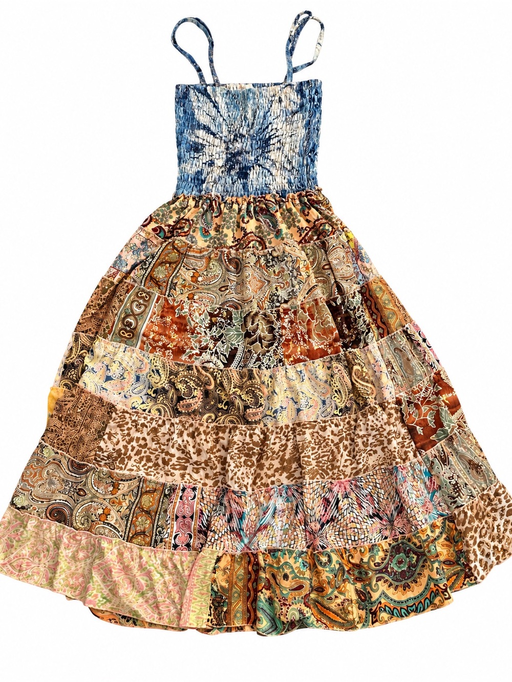 POL Multicolor Boho Patchwork Maxi Dress with Blue Smocked Bodice - Picture 3 of 3